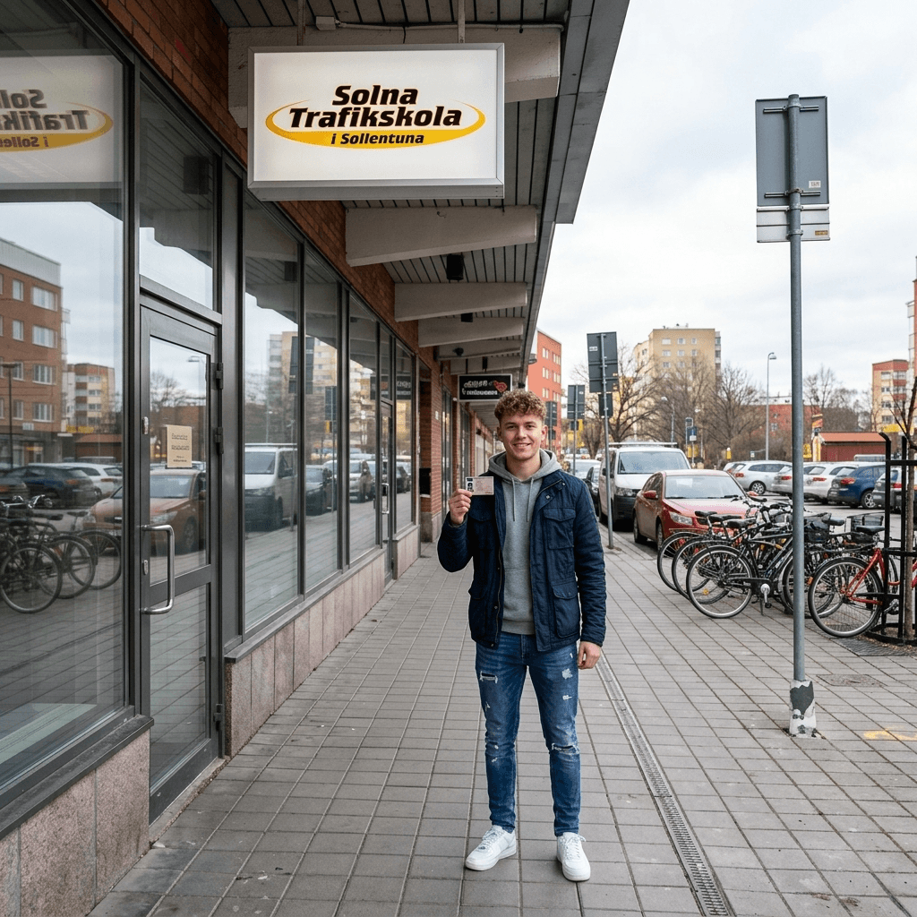 Lucas A. utanför Solna Trafikskolas lokal i Sollentuna